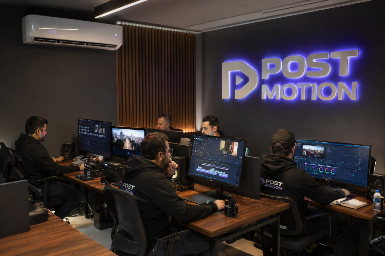Post Motion studio team editing in the color suite